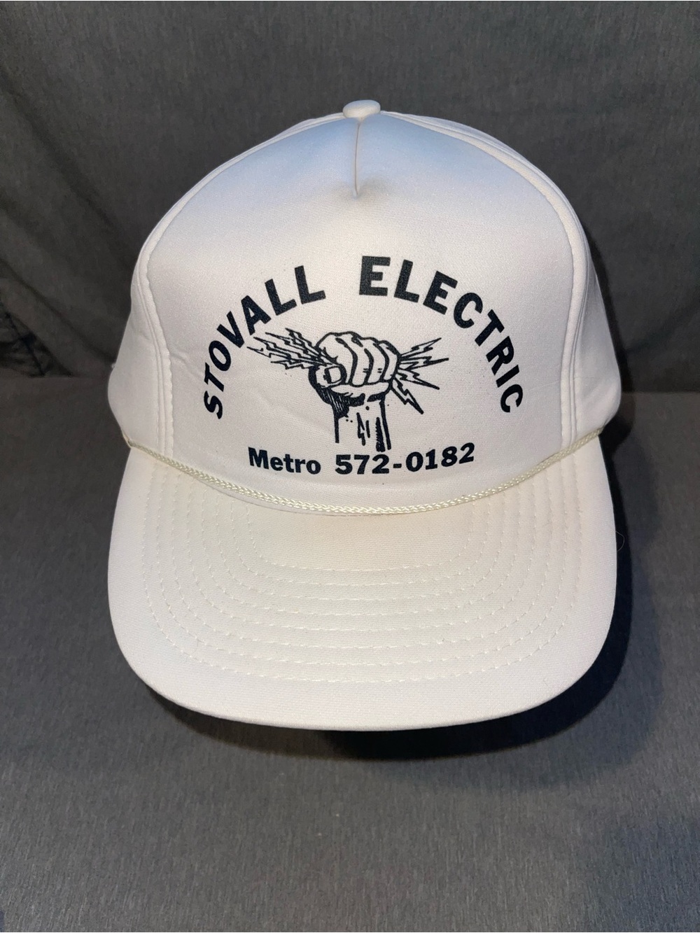 Vintage Stovall Electric Snapback White Trucker Rope Hat Cap DFW Texas